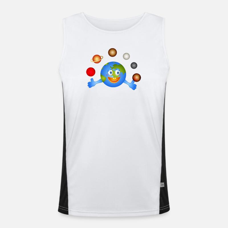 Funny Earth juggles with colorful planets Men's Functional Contrast Tank Top 
