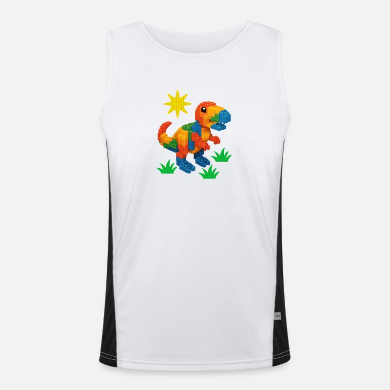Dinosaur Made Of Bricks Creative Block Builder - Men's Functional Contrast Tank Top  - white/black