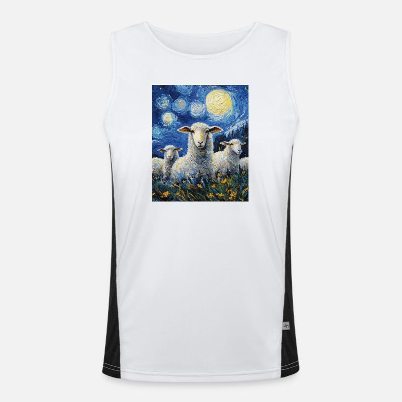 Sheep Van Gogh Style Starry Night Men's Functional Contrast Tank Top 