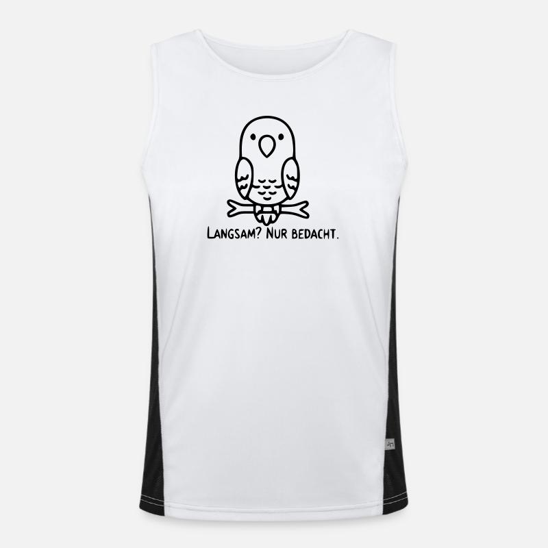 Vogel Spruch | Langsam? Nur bedacht. Funktionelles Kontrast-Tank Top für Männer 
