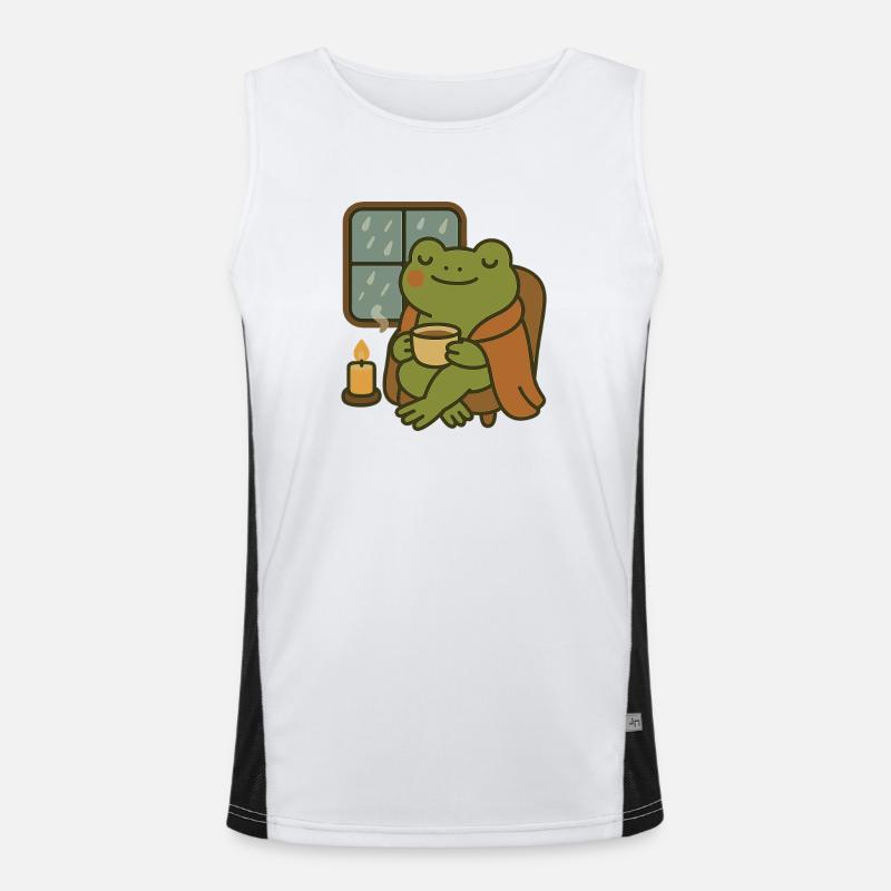 Frog with Tea at the Window – Cozy Rain Day Men's Functional Contrast Tank Top 