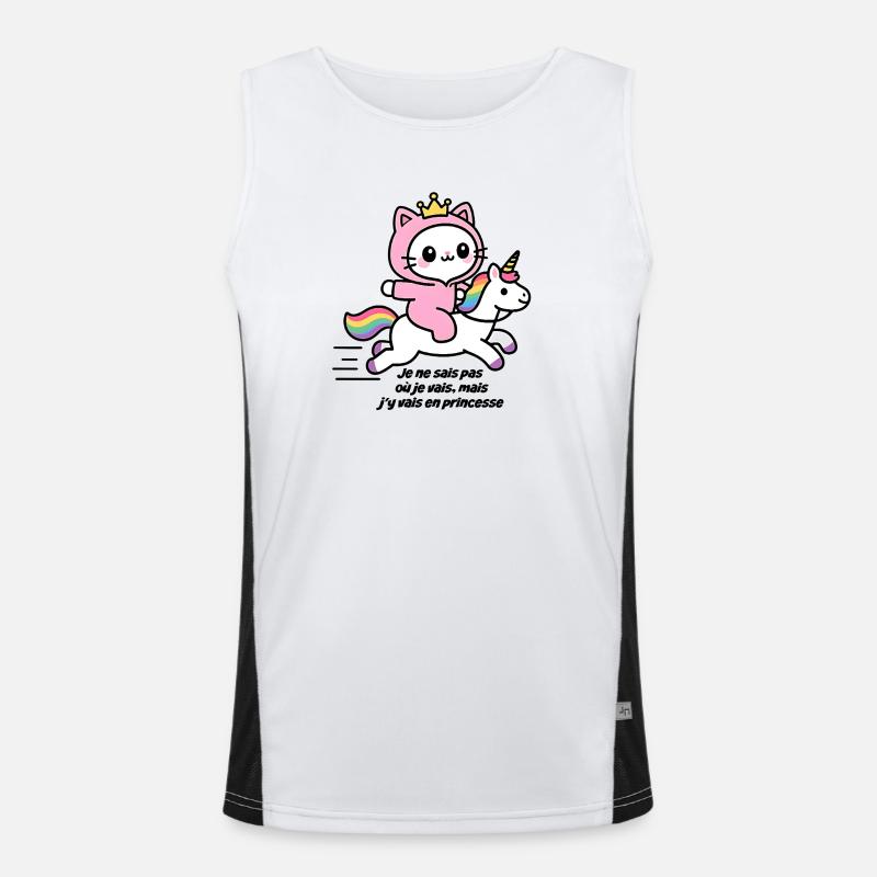 Rosa Katze auf Regenbogen-Einhorn Funktionelles Kontrast-Tank Top für Männer 