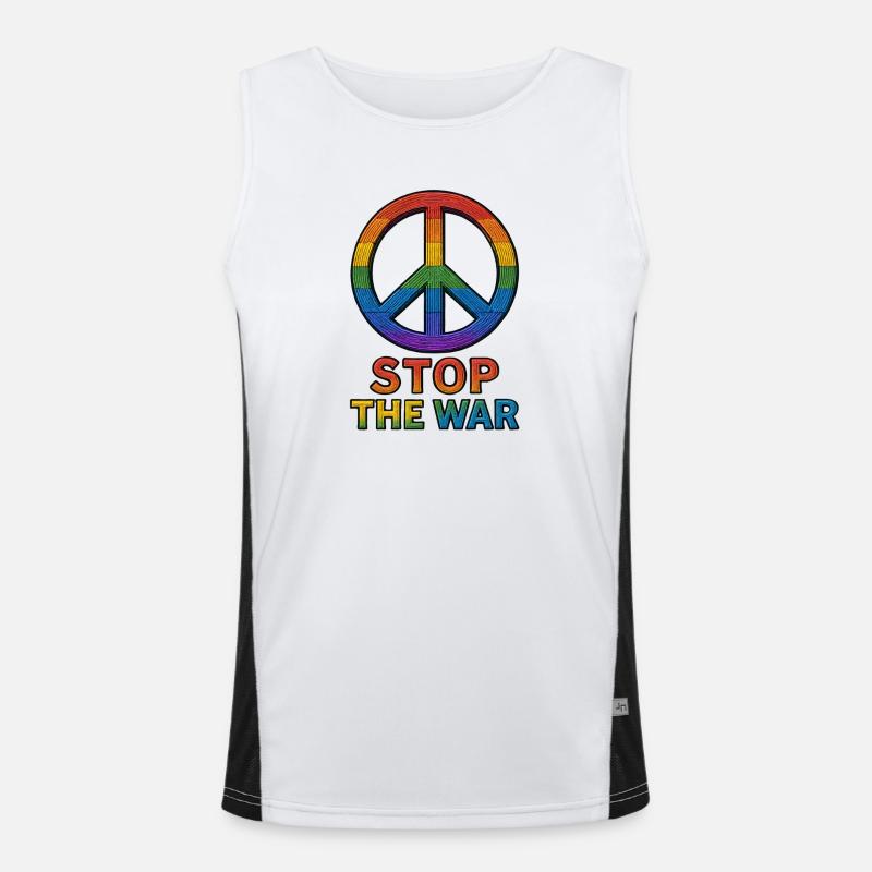 Peace Zeichen Regenbogen – Stop The War Design Funktionelles Kontrast-Tank Top für Männer 