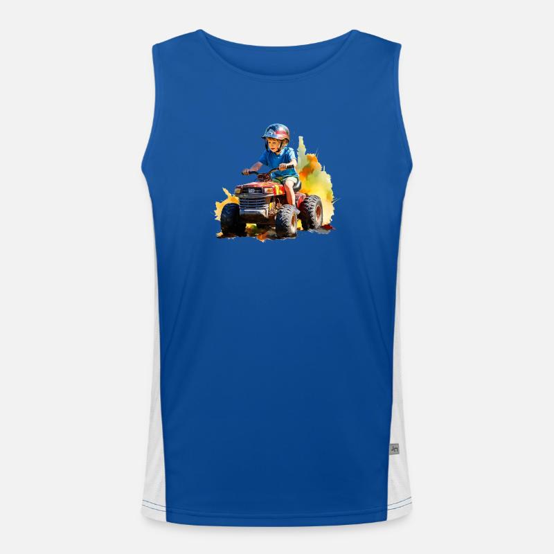 Boy on toy tractor with paint splash Men's Functional Contrast Tank Top 
