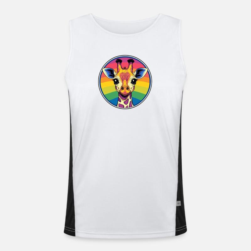 Rainbow Giraffe Portrait - Men's Functional Contrast Tank Top - white/black