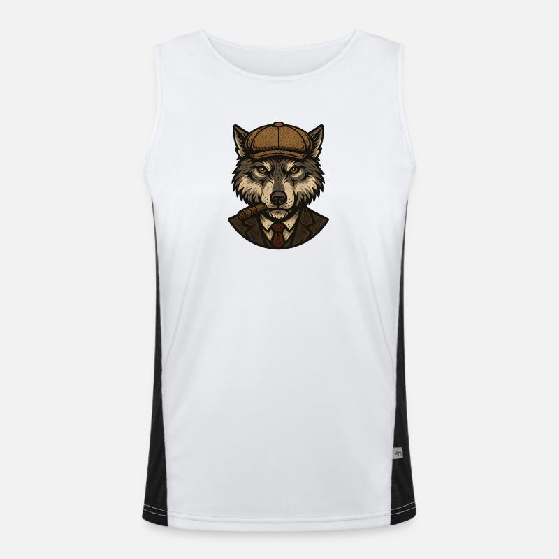 Wolf mit Baskenmütze und Zigarre Funktionelles Kontrast-Tank Top für Männer 