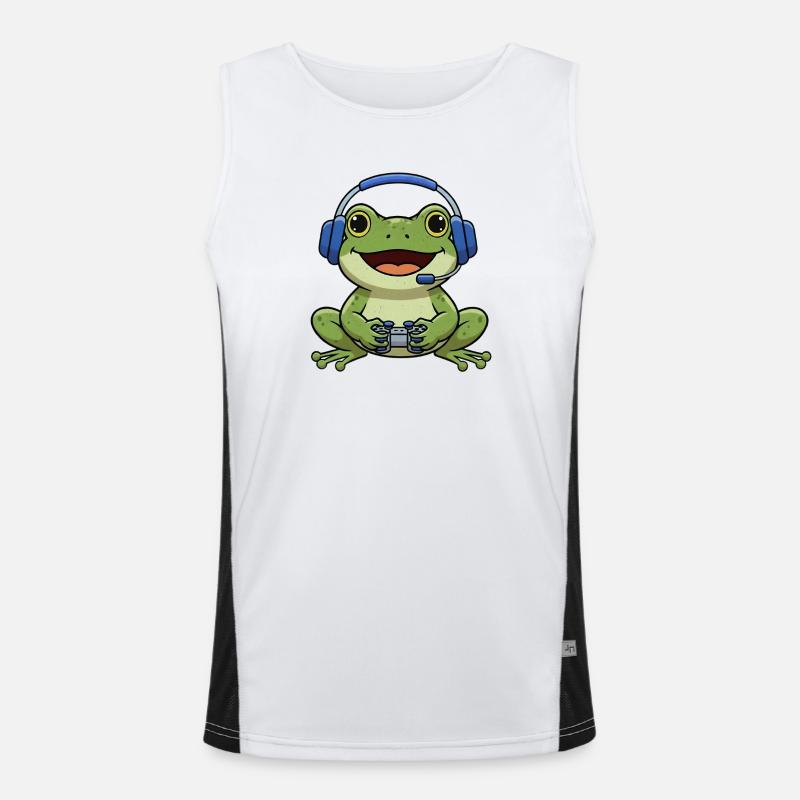 Frosch beim Gamen Funktionelles Kontrast-Tank Top für Männer 