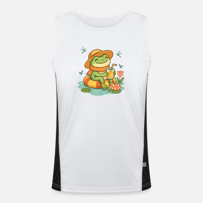 Summer Frog – Cozy Frog with Lemonade - Men's Functional Contrast Tank Top  - white/black