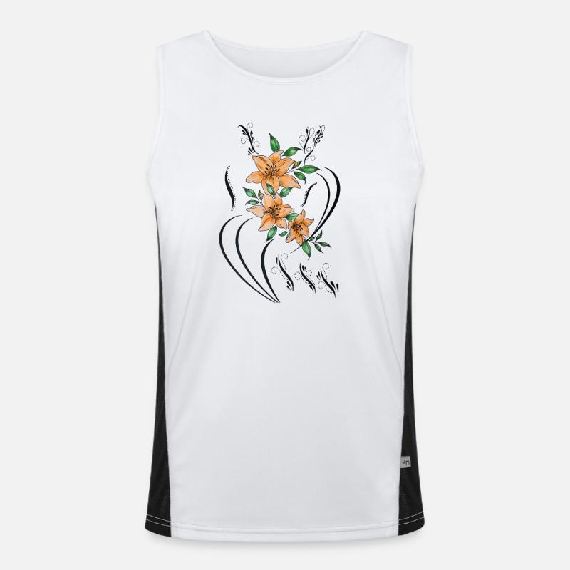 Orange lilies with filigree decorative lines Men's Functional Contrast Tank Top 