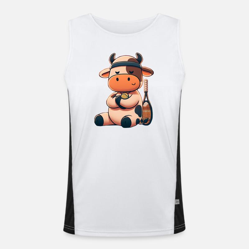 Süße Tennis Kuh Mit Schläger Und Ball Funktionelles Kontrast-Tank Top für Männer 