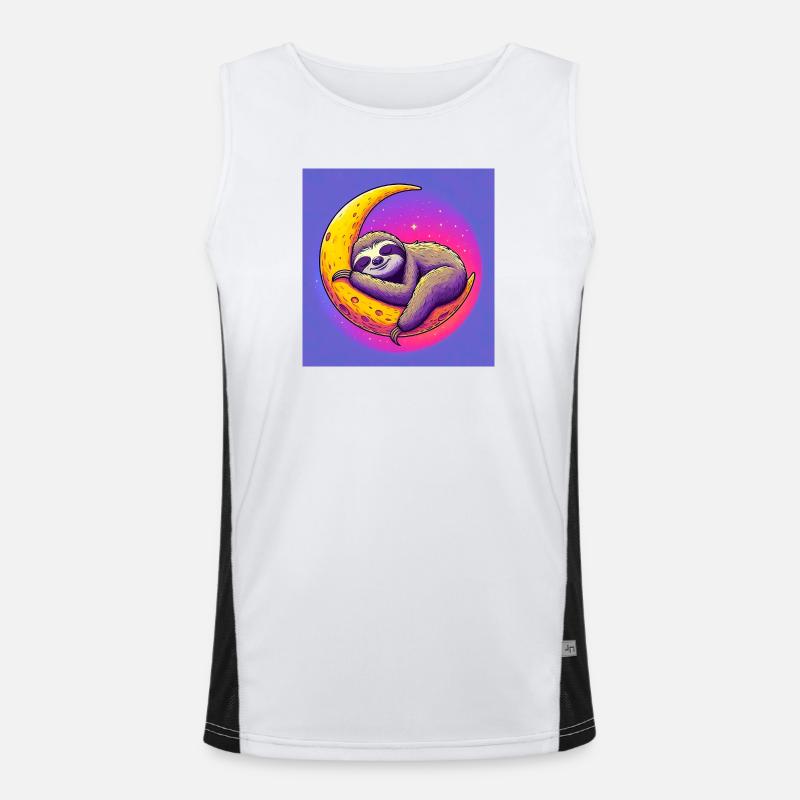 Sloth sleeps on the Moon Men's Functional Contrast Tank Top 