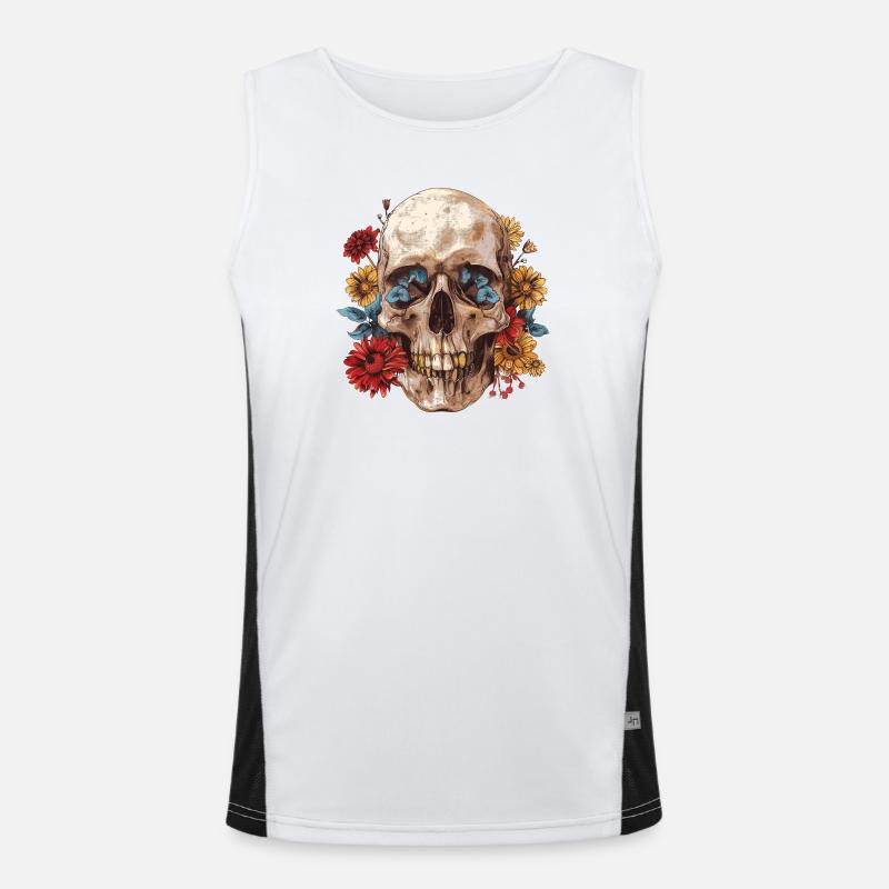 Totenkopf, Schädel mit Blumen Funktionelles Kontrast-Tank Top für Männer 