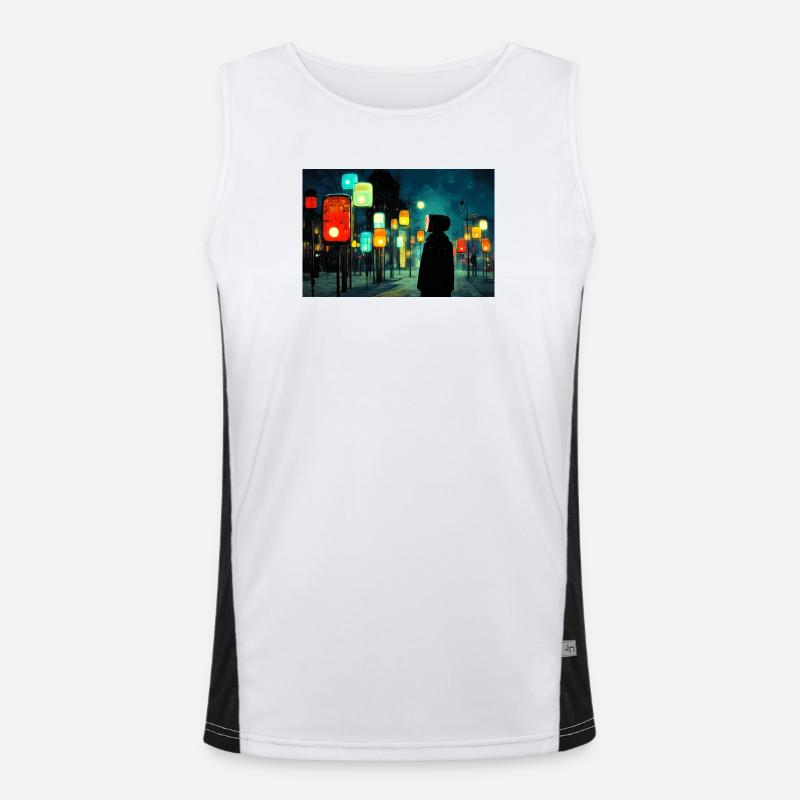 Night lamp path in neon light Ampelmännchen Men's Functional Contrast Tank Top 