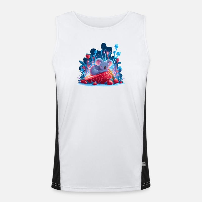 Schlafender Koala auf Erdbeere Neonwald Funktionelles Kontrast-Tank Top für Männer 