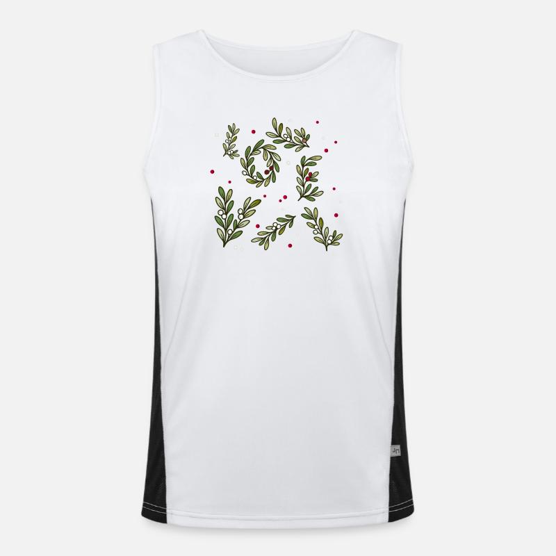 Christmas branch pattern with berries Men's Functional Contrast Tank Top 