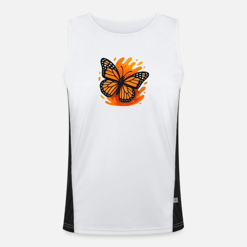 Papillon tropical en rouge feu et noir Débardeur respirant contrasté Homme 