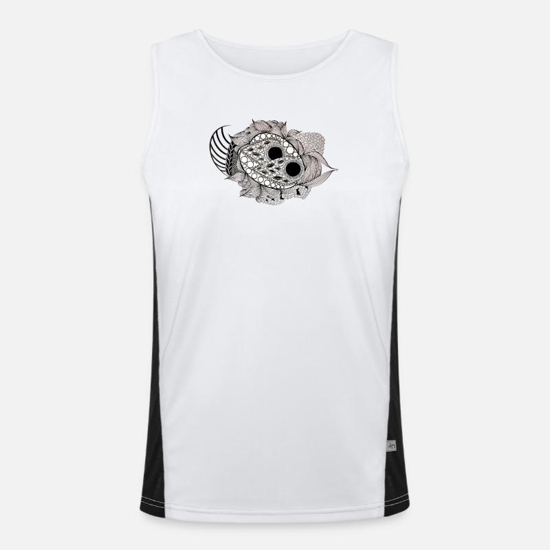 Black and White Mandala Fish Pattern - Men's Functional Contrast Tank Top  - white/black