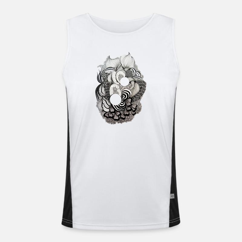 Black and White Flower Ring Pattern - Men's Functional Contrast Tank Top - white/black