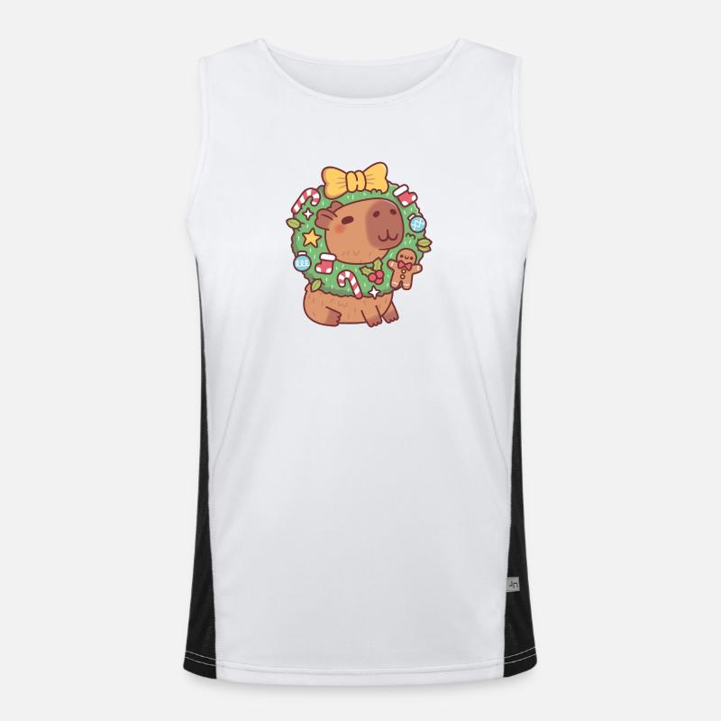Süßes Capybara mit Weihnachtskranz Lustig Funktionelles Kontrast-Tank Top für Männer 