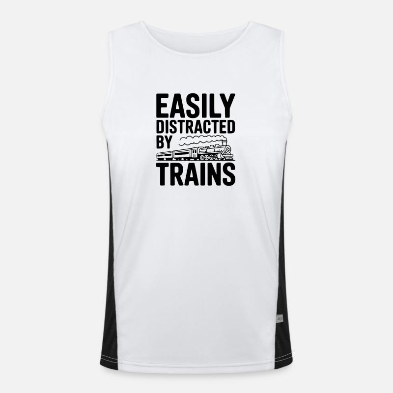 Easily Distracted by Trains Men's Functional Contrast Tank Top 
