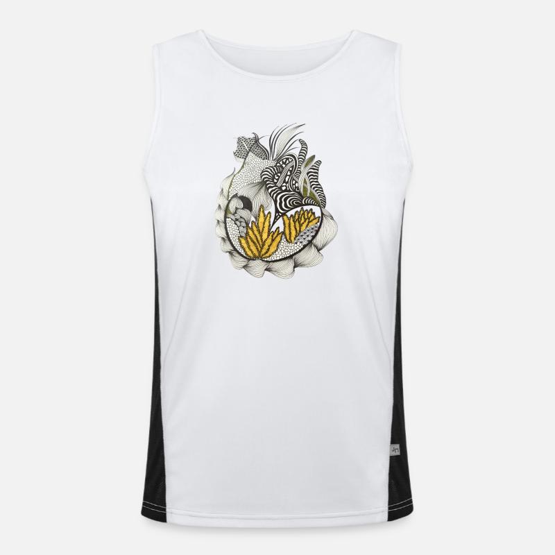 Black and White Leaf Pattern Yellow Accent Men's Functional Contrast Tank Top 