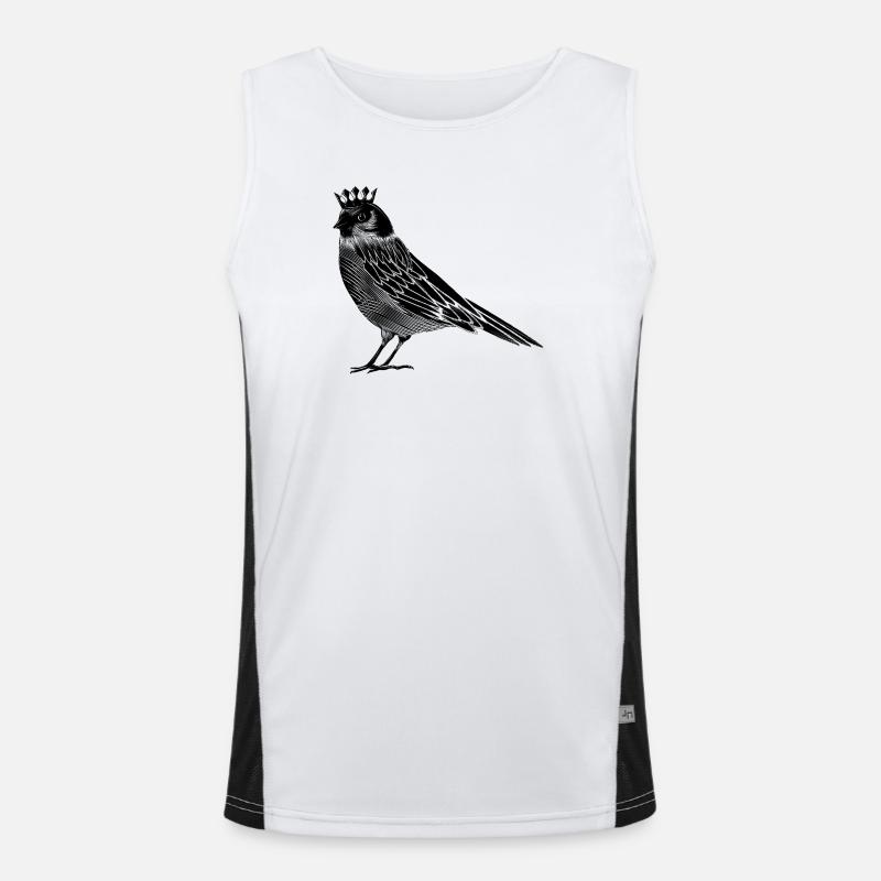 Vogel mit Krone – elegantes Line Art Motiv Funktionelles Kontrast-Tank Top für Männer 