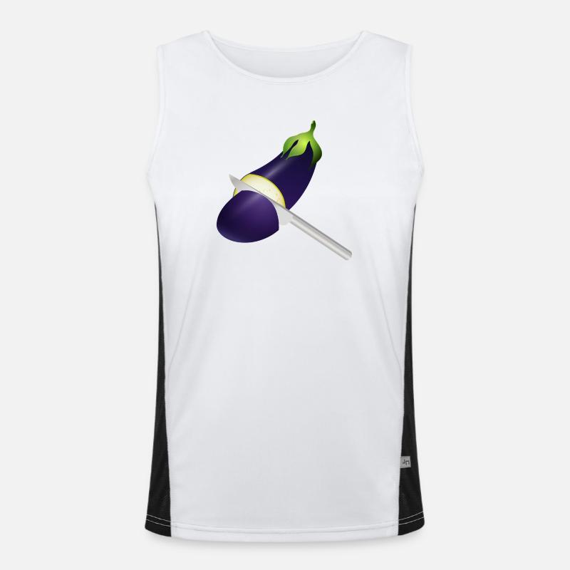 Leuchtende Aubergine mit Küchenmesser Funktionelles Kontrast-Tank Top für Männer 