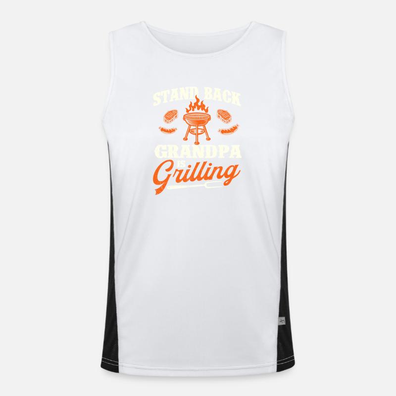 Stand Back Grandpa Is Grilling Funny BBQ Pitmaster Men's Functional Contrast Tank Top 