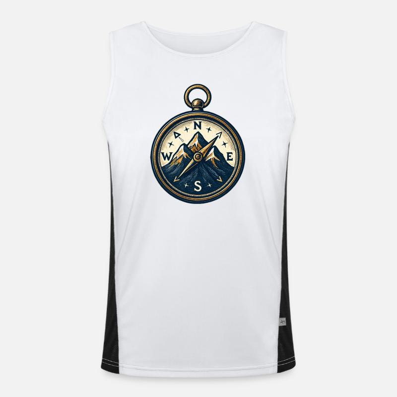 Compass on mountain background - skiing - hiking - Men's Functional Contrast Tank Top  - white/black