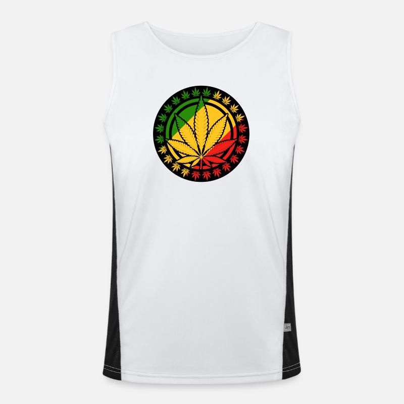 A cannabis leaf within a red yellow green circle Men's Functional Contrast Tank Top 