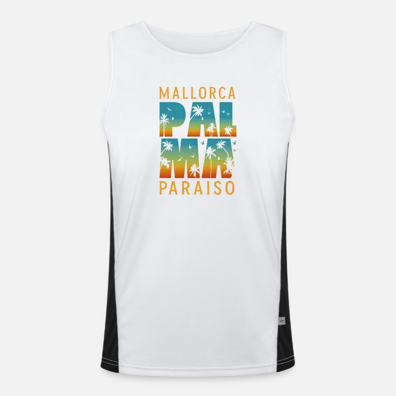 Palma Mallorca Paraiso Sunset Palmen Retro Funktionelles Kontrast-Tank Top für Männer 