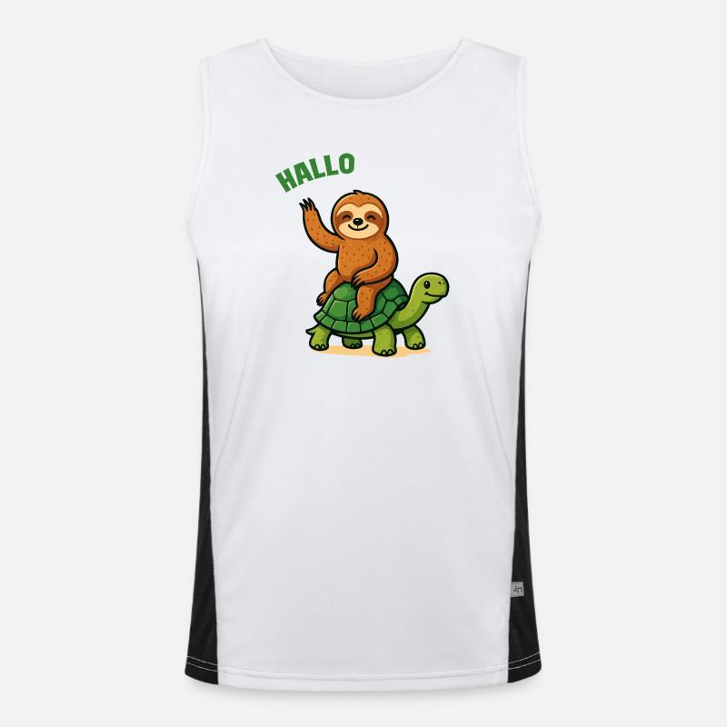 Hello sloth on turtle - Men's Functional Contrast Tank Top  - white/black