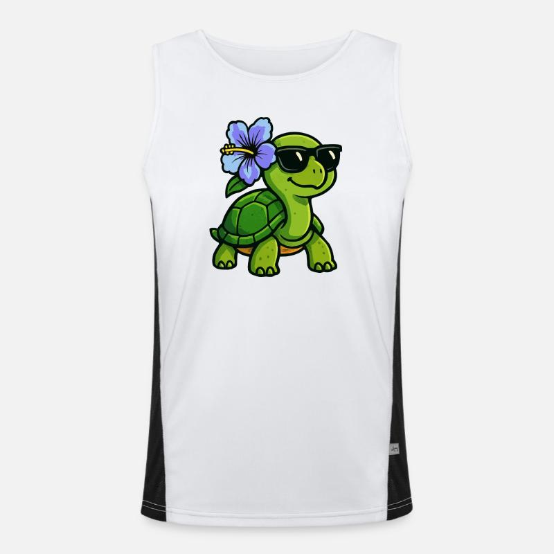 Turtle with Hibiscus Flower - Men's Functional Contrast Tank Top  - white/black