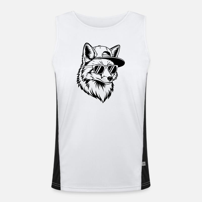 Cool fox with cap and sunglasses - Men's Functional Contrast Tank Top  - white/black