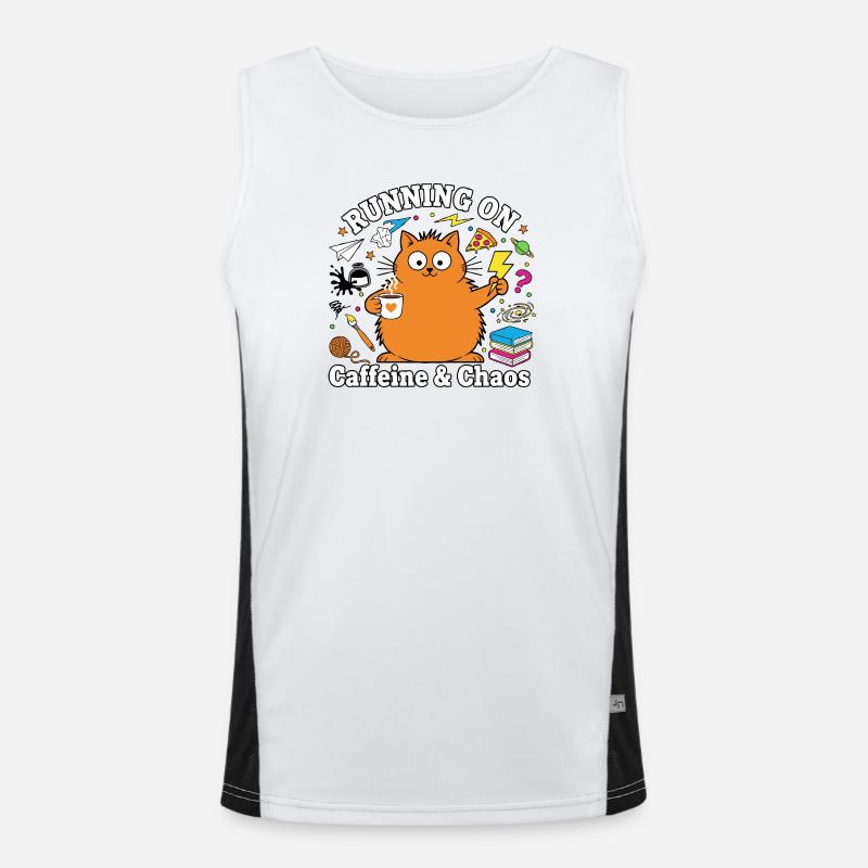 Running on Caffeine &amp; Chaos cat mode Men's Functional Contrast Tank Top 