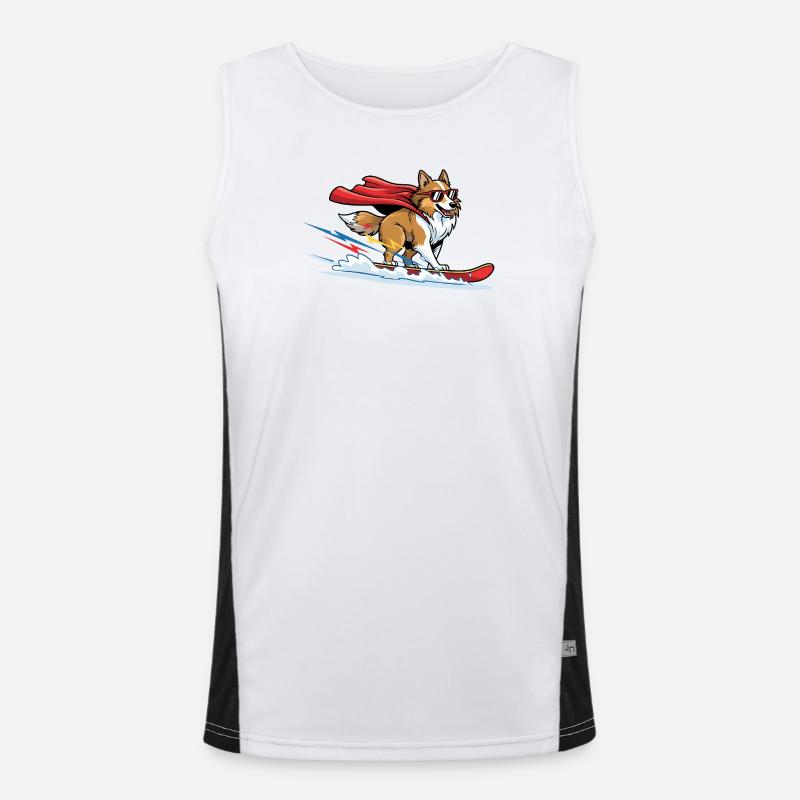 Superhero Corgi with Cape on Surfboard Men's Functional Contrast Tank Top 