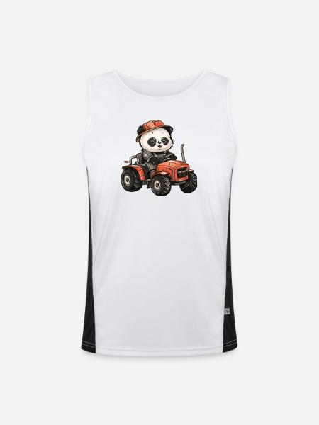 Panda Traktor Farmer - Funktionelles Kontrast-Tank Top für Männer - Weiß/Schwarz