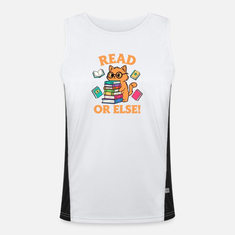 Lustige Lesekatze mit Bücher Lies oder Sonst! Funktionelles Kontrast-Tank Top für Männer 