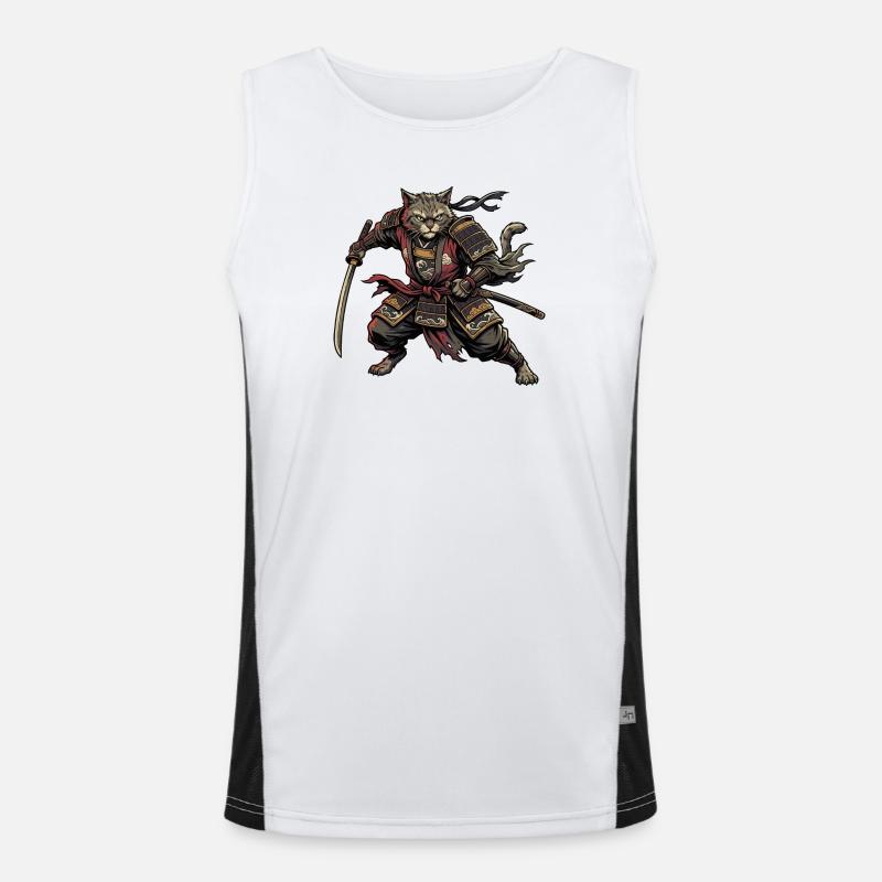 Cat Samurai Warrior Men's Functional Contrast Tank Top 