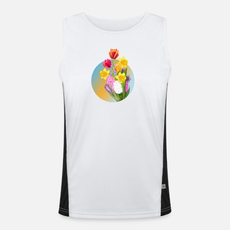 Spring bouquet with tulips, daffodils & hyacinths - Men's Functional Contrast Tank Top  - white/black