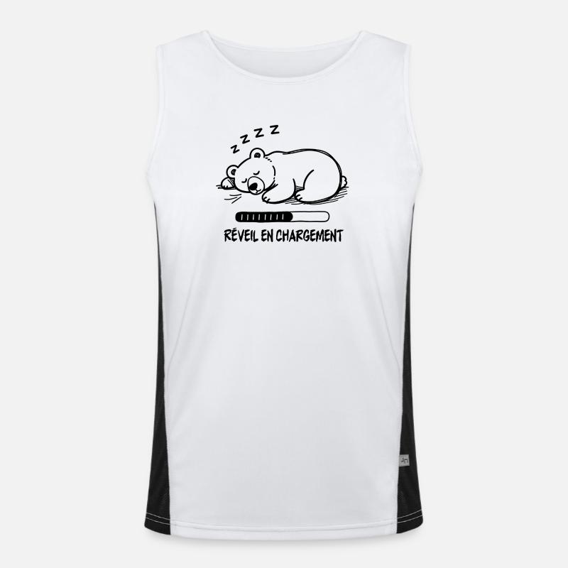 Black and White Sleeper Bear, Alarm Clock Charging Men's Functional Contrast Tank Top 