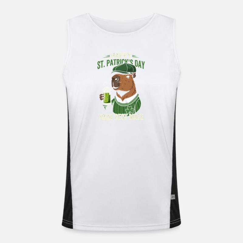 St. Patrick's Day Bear with Beer - Men's Functional Contrast Tank Top  - white/black
