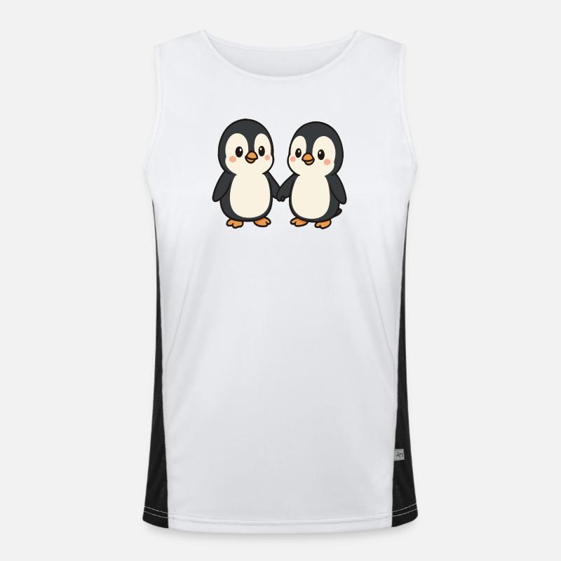 Zwei Pinguine Händchenhaltend Funktionelles Kontrast-Tank Top für Männer 