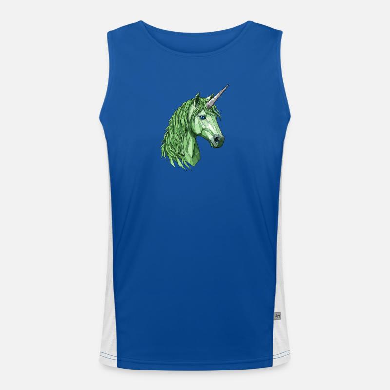 Grünes Polygon-Einhorn Funktionelles Kontrast-Tank Top für Männer 
