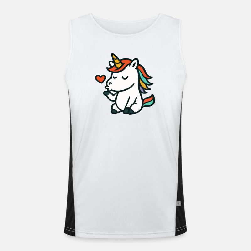 Licorne mignonne envoyant un baiser en forme de cœur dans un style doux Débardeur respirant contrasté Homme 