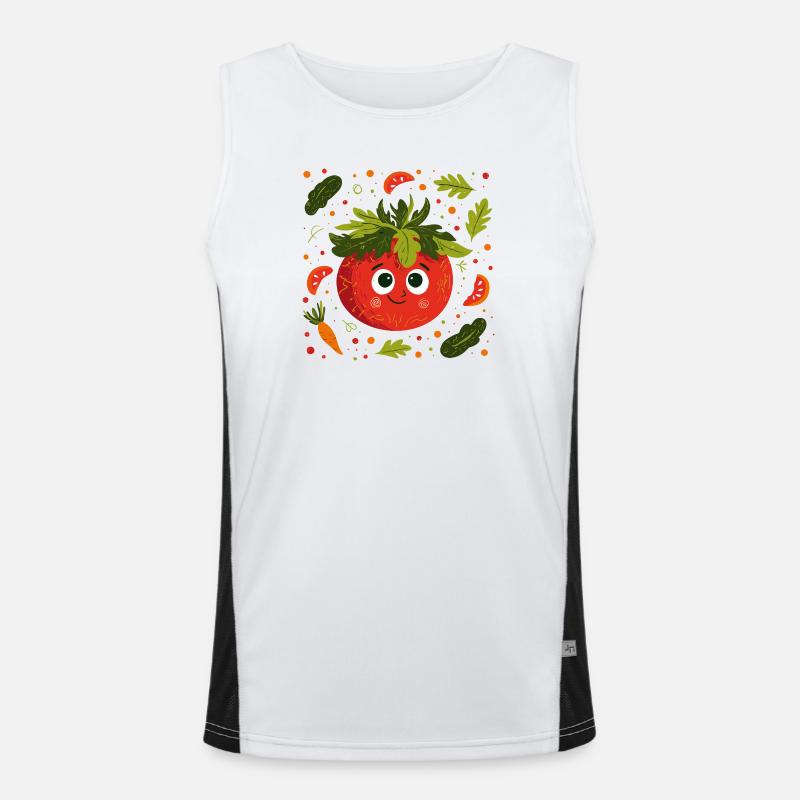 Cheerful tomato with herb crown Men's Functional Contrast Tank Top 