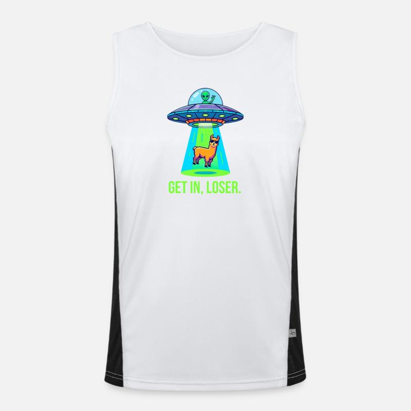 Get In Loser - Funny Llama Alien UFO Men's Functional Contrast Tank Top 