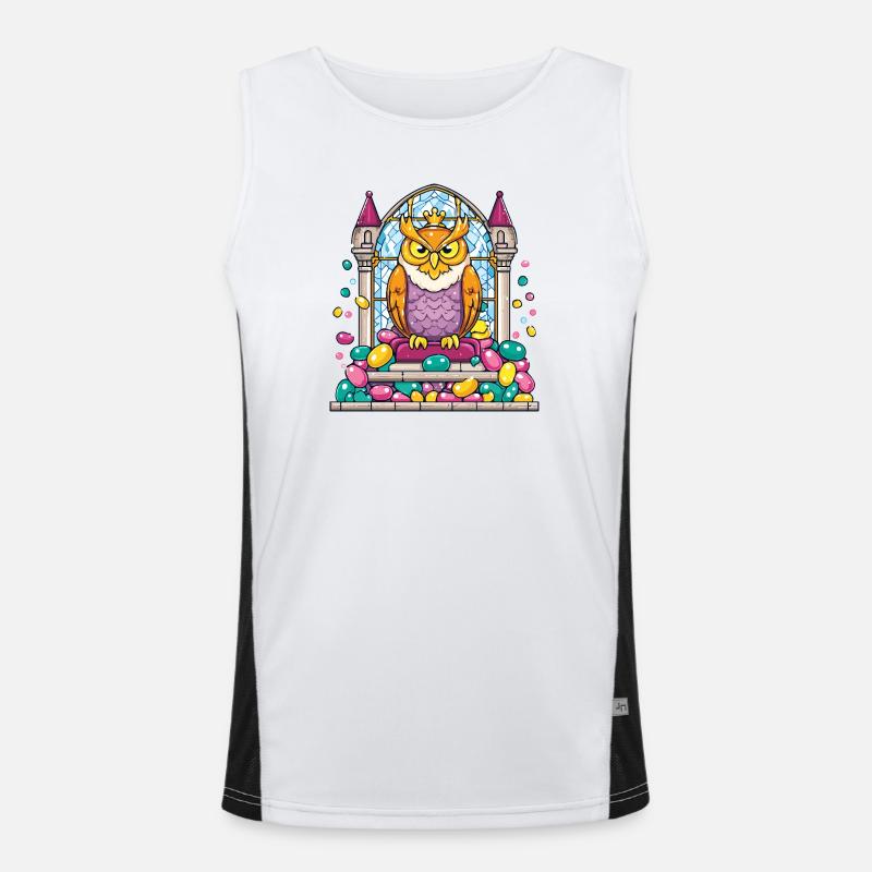 Kronen Eule Thron vor Glasfenster Funktionelles Kontrast-Tank Top für Männer 