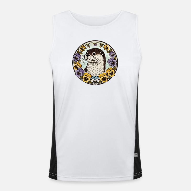Otter in Floral Circle Men's Functional Contrast Tank Top 