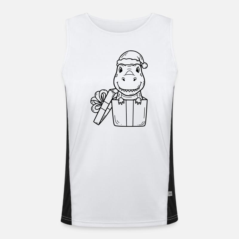 Fröhlicher Dino im Geschenk – Weihnachtszeichnung Funktionelles Kontrast-Tank Top für Männer 